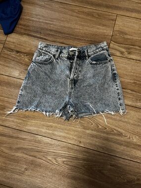 PacSun Acid Wash High-Rise Denim Shorts - Gray Blue
